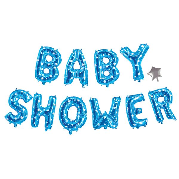 Globos Baby Shower Letras Niño Azul Puntos Blancos - papelesprimavera