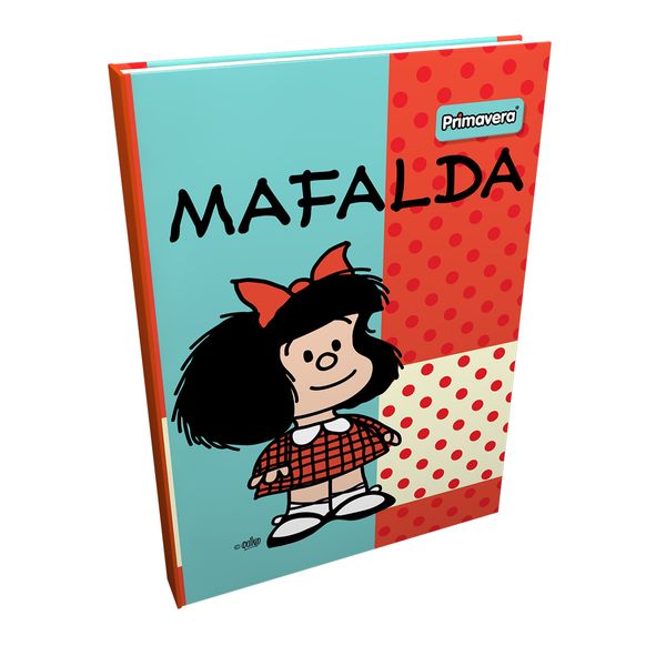 Cuaderno-Cosido-Pasta-Dura-Mafalda-con-Vestido-Rojo-Fondo-de-Puntos