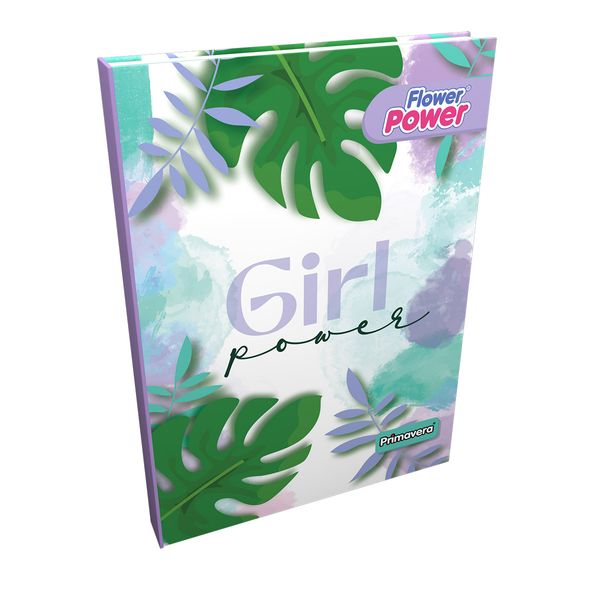 Cuaderno-Cosido-Pasta-Dura-Flower-Power-Girl-Fondo-Lila-con-Hojas