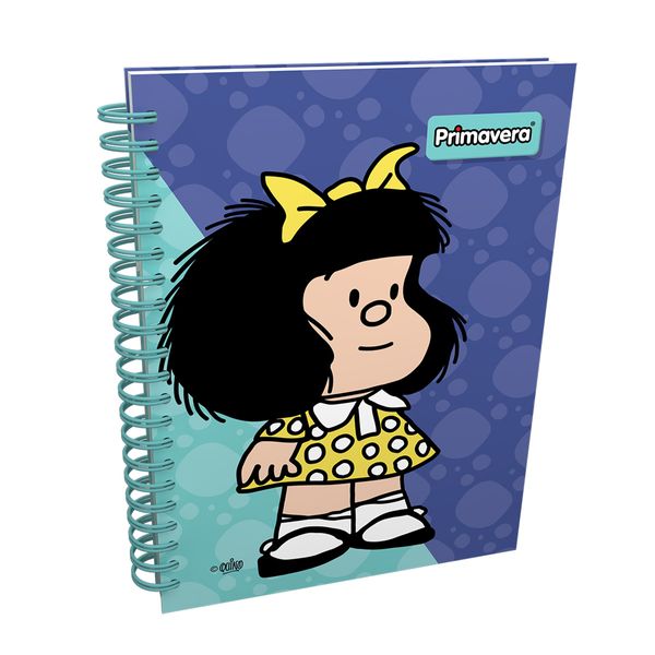 Cuaderno-Argollado-Pasta-Dura-Mafalda-con-Vestido-Amarillo-Fondo-Azul