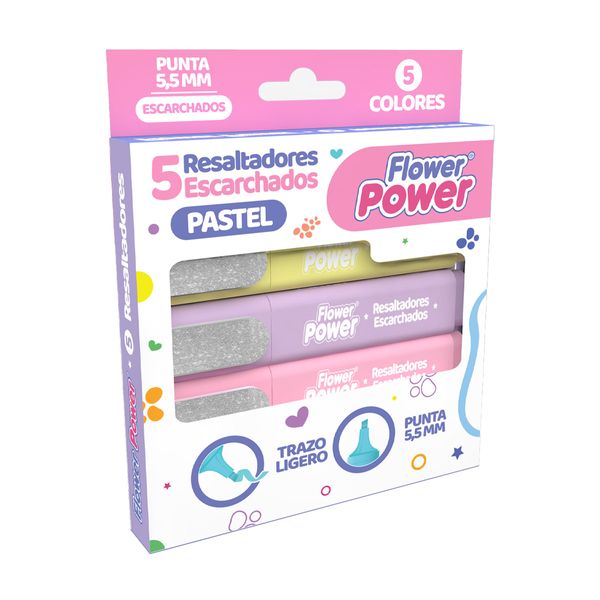 Resaltador-Flower-Power-Escarchado-Color-Pastel-x-5