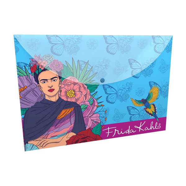 Sobre-Plastico-Tipo-Boton-Frida-Kahlo-Mariposas-Fondo-Azul